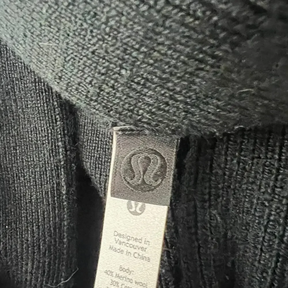 Lululemon Merino Wool Blend Ribbed Long Wrap Sweater Black‎ Women Size 10